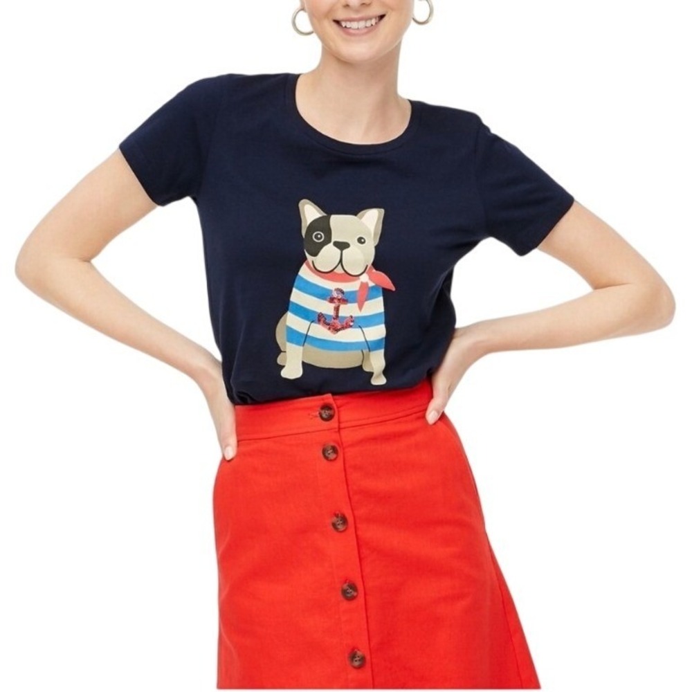 Women’s Navy Graphic Dog Tee - Casual Short Sleeve Top